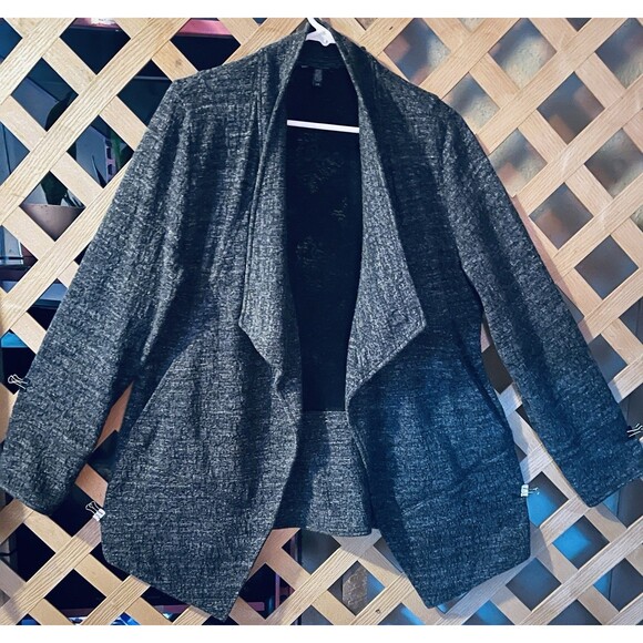 EILEEN FISHER Marled Dark Gray Draping Lagenlook Open Front Cardigan Sweater L - Picture 1 of 12